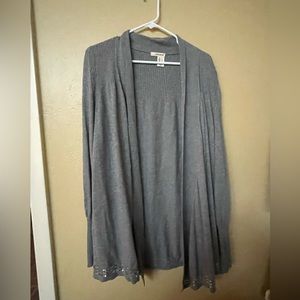 DKNY Gray duster|sweater. Soft sweater hem lined in silver sequins. Size Large